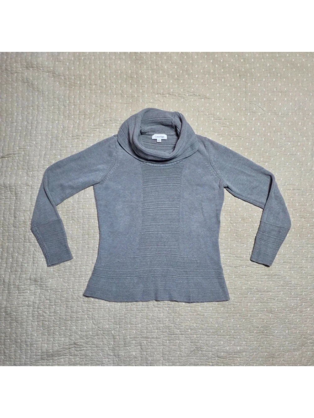 Calvin Klein Patterned Gray Cowl Neck Bohemian Sweater sz Sm